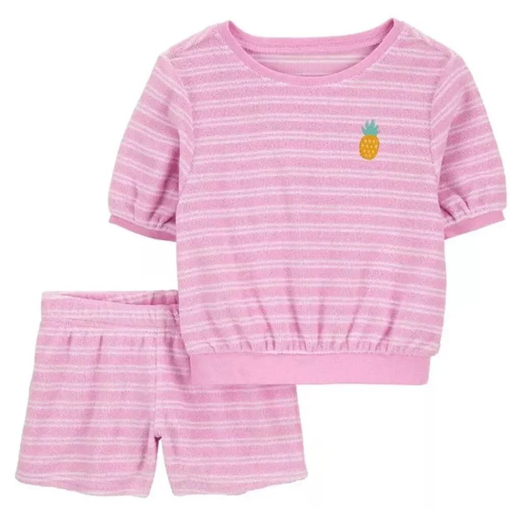 Carter's Girl Striped Terry Top & Shorts Set Pink Size 5T NWT